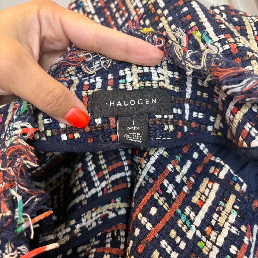 HALOGEN Multi-Color Tweed Fringe Peplum Zip Up Jacket - Picture 9 of 11